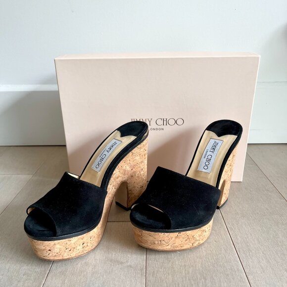 Jimmy Choo Cork Black Sandal Heels - Picture 7 of 8
